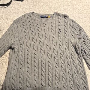 Polo by Ralph Lauren Light Gray Cable Knit Crewneck Sweater
